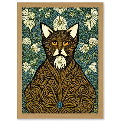 Artery8 - Floral Paisley Golden Cat - A4 - Framed - Wall Art Artery8 - Floral Paisley Golden Cat - A4 - Framed - Wall Art