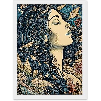 Artery8 Mother Nature Modern Boho Art Nouveau Linocut Artwork Framed A3 Wall Art Print Artery8 Mother Nature Modern Boho Art Nouveau Linocut Artwork Framed A3 Wall Art Print