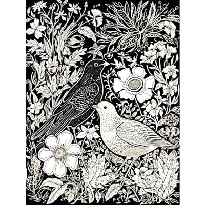 Artery8 Birds on Flower Bed Garden Black and White Linocut Large Wall Art Poster Print Thick Paper 18X24 Inch Artery8 Birds on Flower Bed Garden Black and White Linocut Large Wall Art Poster Print Thick Paper 18X24 Inch