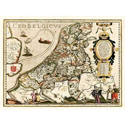 Wee Blue Coo Map Antique Belgium North Sea Lion Leo Art Canvas Print Wee Blue Coo Map Antique Belgium North Sea Lion Leo Art Canvas Print