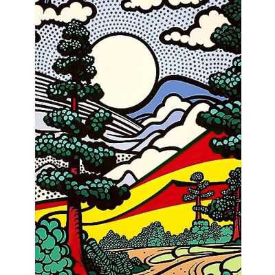 Artery8 Modern Pop Art Forest Mountain Landscape Bright Colourful Comic Book Style Halftone Extra Large XL Wall Art Poster Print Artery8 Modern Pop Art Forest Mountain Landscape Bright Colourful Comic Book Style Halftone Extra Large XL Wall Art Poster Print