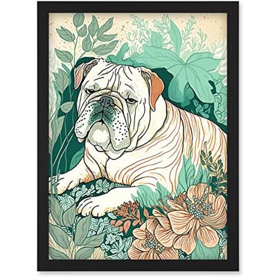 Artery8 - Bulldog Lying in Flower Field - Framed Art Print Artery8 - Bulldog Lying in Flower Field - Framed Art Print