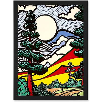 Artery8 Modern Pop Art Forest Mountain Landscape Bright Colourful Comic Book Style Halftone Artwork Framed A3 Wall Art Print Artery8 Modern Pop Art Forest Mountain Landscape Bright Colourful Comic Book Style Halftone Artwork Framed A3 Wall Art Print