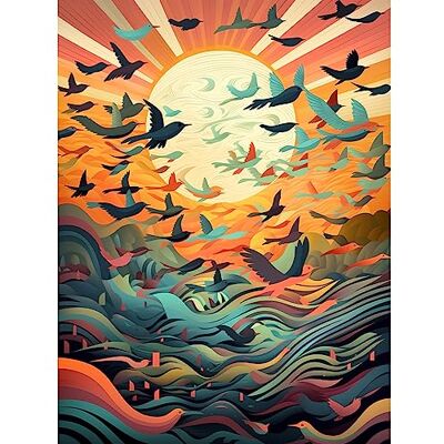 Artery8 Flock of Birds Flying at Sunrise Modern Folk Art Large Wall Art Poster Print Thick Paper 18X24 Inch Artery8 Flock of Birds Flying at Sunrise Modern Folk Art Large Wall Art Poster Print Thick Paper 18X24 Inch