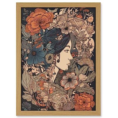 Artery8 - Floral Profile Portrait - Framed - A4 - Wall Art Artery8 - Floral Profile Portrait - Framed - A4 - Wall Art
