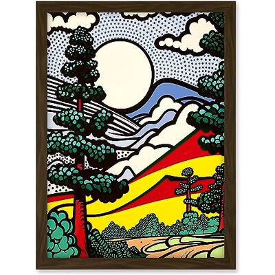 Artery8 Modern Pop Art Forest Mountain Landscape Bright Colourful Comic Book Style Halftone Artwork Framed A3 Wall Art Print Artery8 Modern Pop Art Forest Mountain Landscape Bright Colourful Comic Book Style Halftone Artwork Framed A3 Wall Art Print