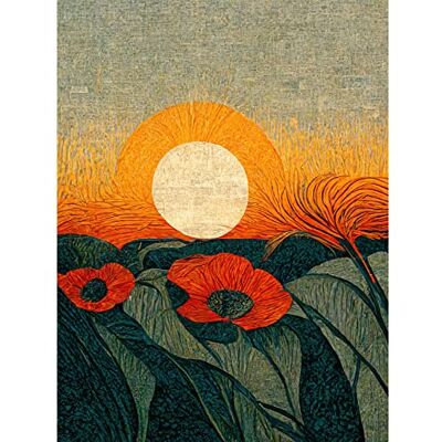 Doppelganger33 LTD Abstract Sunrise Over Poppy Meadow William Morris Style Large Wall Art Poster Print Thick Paper 18X24 Inch Doppelganger33 LTD Abstract Sunrise Over Poppy Meadow William Morris Style Large Wall Art Poster Print Thick Paper 18X24 Inch