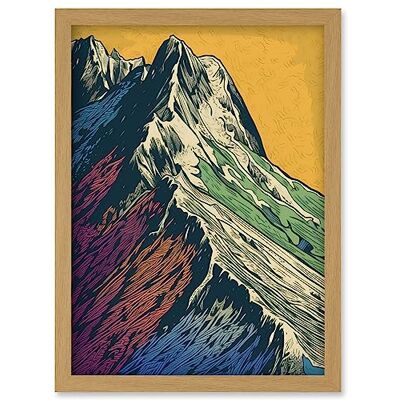 Artery8 - Multicoloured Mountain Peaks Linocut - Wall Art Artery8 - Multicoloured Mountain Peaks Linocut - Wall Art