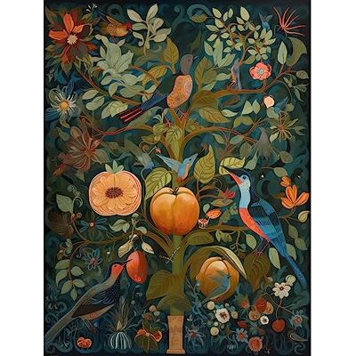 Artery8 Birds on Blooming Peach Tree in Modern Folk Art Extra Large XL Wall Art Poster Print Artery8 Birds on Blooming Peach Tree in Modern Folk Art Extra Large XL Wall Art Poster Print