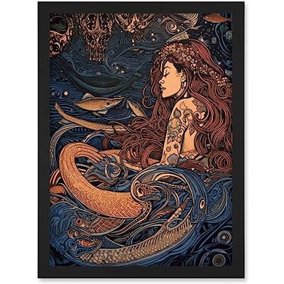 Artery8 - Little Mermaid and Aquatic Animals - A4 - Wall Art Artery8 - Little Mermaid and Aquatic Animals - A4 - Wall Art