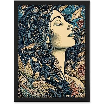Artery8 Mother Nature Modern Boho Art Nouveau Linocut Artwork Framed A3 Wall Art Print Artery8 Mother Nature Modern Boho Art Nouveau Linocut Artwork Framed A3 Wall Art Print