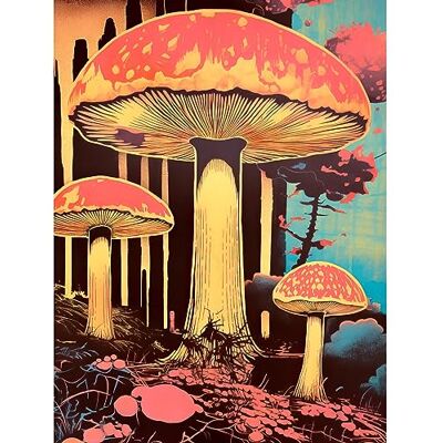 Artery8 Red Mushroom Fungi Pink Blue Bright Psychedelic Nature Kitchen Extra Large XL Wall Art Poster Print Artery8 Red Mushroom Fungi Pink Blue Bright Psychedelic Nature Kitchen Extra Large XL Wall Art Poster Print