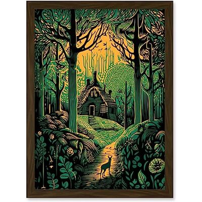 Artery8 - Cabin Hut - Linocut Artwork - Framed Wall Art - A4 Artery8 - Cabin Hut - Linocut Artwork - Framed Wall Art - A4