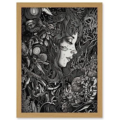 Artery8 Nature Goddess Black and White Modern Illustration Artwork Framed A3 Wall Art Print Artery8 Nature Goddess Black and White Modern Illustration Artwork Framed A3 Wall Art Print