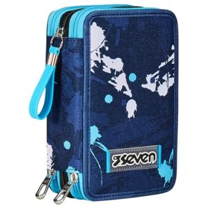 Seven Pencil Case 3 Compartments, Blue, Triple Compartment, Complete with Pencils, Marker, Colours, Backpack Accessories, Elementary, Medium, Superior, Child and Boy, Blue, Taglia Unica, School Seven Pencil Case 3 Compartments, Blue, Triple Compartment, Complete with Pencils, Marker, Colours, Backpack Accessories, Elementary, Medium, Superior, Child and Boy, Blue, Taglia Unica, School