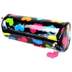 Supreme Stationery Glossy Black and Coloured Hearts Pencil Case Make Up Case Supreme Stationery Glossy Black and Coloured Hearts Pencil Case Make Up Case