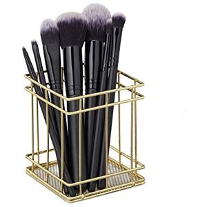 Relaxdays Pen Holder Angular, Modern Decorative Design, Make-up Brush Organiser, Wired, Pencil Cup Desk, 10x9x9 cm, Gold, Iron Relaxdays Pen Holder Angular, Modern Decorative Design, Make-up Brush Organiser, Wired, Pencil Cup Desk, 10x9x9 cm, Gold, Iron