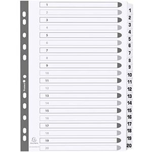 Exacompta Ref MWD1-20Z Mylar Printed Indices For Use WithA4 Documents, Pre-Punched, 160gsm White Card with Reinforced Plastic Tabs, FSC-Certified 20-Part Dividers (1-20) Exacompta Ref MWD1-20Z Mylar Printed Indices For Use WithA4 Documents, Pre-Punched, 160gsm White Card with Reinforced Plastic Tabs, FSC-Certified 20-Part Dividers (1-20)