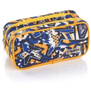 Favorit Large Pencil Case for School with 2 Compartments Geometric Print Blue and Yellow 22cm x 10cm x 10cm with 2 Zippers Favorit Large Pencil Case for School with 2 Compartments Geometric Print Blue and Yellow 22cm x 10cm x 10cm with 2 Zippers