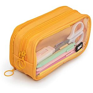 ZIPIT Half & Half Pencil Case, 3 Compartment Zipper Pouch for School, Stationery Bag for Teen Girls Boys and Adults, Yellow ZIPIT Half & Half Pencil Case, 3 Compartment Zipper Pouch for School, Stationery Bag for Teen Girls Boys and Adults, Yellow