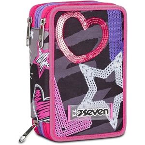 Seven School Pencil Case 3 Compartments, Black, Pink, Modern, Triple Pen Holder with Pens, Pencils, Colours, Backpack Accessories, Elementary, Medium, Top, Girls Seven School Pencil Case 3 Compartments, Black, Pink, Modern, Triple Pen Holder with Pens, Pencils, Colours, Backpack Accessories, Elementary, Medium, Top, Girls