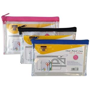 ARK Pencil Case PVC Coloured Zip 200x125mm Clear Assorted Blue/Pink/Black (Pack of 12) ARK Pencil Case PVC Coloured Zip 200x125mm Clear Assorted Blue/Pink/Black (Pack of 12)