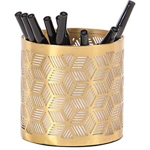 Deco 79 Metal Geometric Pencil Cup with Laser Carved Design, 4" x 4" x 4", Gold Deco 79 Metal Geometric Pencil Cup with Laser Carved Design, 4" x 4" x 4", Gold
