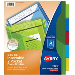Avery Big Tab Insertable Two-Pocket Plastic Dividers, 5 Multicolor Tabs, Case Pack of 24 Sets (11906) Avery Big Tab Insertable Two-Pocket Plastic Dividers, 5 Multicolor Tabs, Case Pack of 24 Sets (11906)