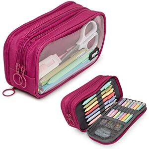 ZIPIT Half & Half Pencil Case for Girls, 3 Compartment Zipper Pouch for School, Stationery Bag for Teen and Adults, Pink ZIPIT Half & Half Pencil Case for Girls, 3 Compartment Zipper Pouch for School, Stationery Bag for Teen and Adults, Pink