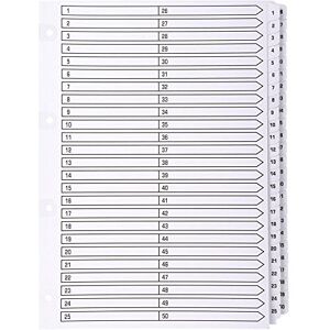 Exacompta Ref MWD1-50Z Mylar Printed Indices For Use WithA4 Documents, Pre-Punched, 160gsm White Card with Reinforced Plastic Tabs, FSC-Certified 50-Part Dividers (1-50) Exacompta Ref MWD1-50Z Mylar Printed Indices For Use WithA4 Documents, Pre-Punched, 160gsm White Card with Reinforced Plastic Tabs, FSC-Certified 50-Part Dividers (1-50)