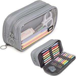 ZIPIT Half & Half Pencil Case, 3 Compartment Zipper Pouch for School, Stationery Bag for Teen Girls Boys and Adults, Grey ZIPIT Half & Half Pencil Case, 3 Compartment Zipper Pouch for School, Stationery Bag for Teen Girls Boys and Adults, Grey