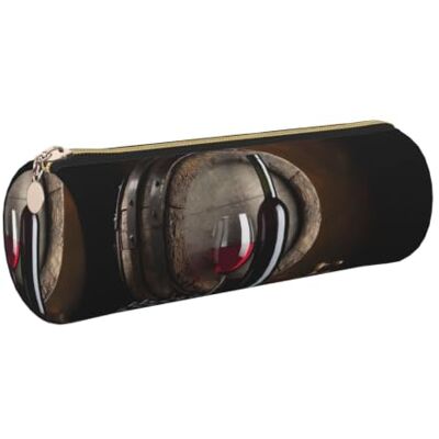 DNBCLEZK Red Wine Bottle Glass Cylinder Leather Pencil Case, Multifunctional Full Print Cross Grain PVC Pen Pouch,Lightweight Portable Stationery Bag DNBCLEZK Red Wine Bottle Glass Cylinder Leather Pencil Case, Multifunctional Full Print Cross Grain PVC Pen Pouch,Lightweight Portable Stationery Bag