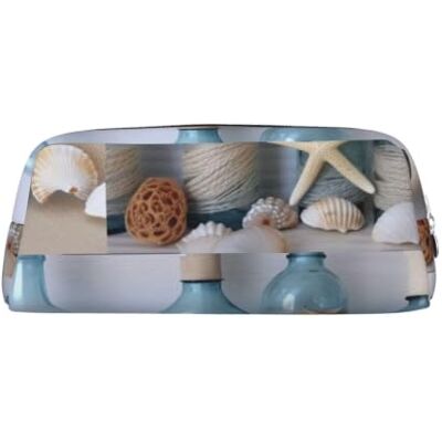 YKLJG Bottle Seashell Print Leather Pencil Case with Silver Zipper, PVC Stylish Stationery Pouch Organizer for School, Office, or Travel YKLJG Bottle Seashell Print Leather Pencil Case with Silver Zipper, PVC Stylish Stationery Pouch Organizer for School, Office, or Travel