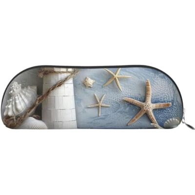 YKLJG Bottle Seashell Print Leather Pencil Case with Silver Zipper, PVC Half-Circle Stationery Pouch Organizer for School Office Travel YKLJG Bottle Seashell Print Leather Pencil Case with Silver Zipper, PVC Half-Circle Stationery Pouch Organizer for School Office Travel