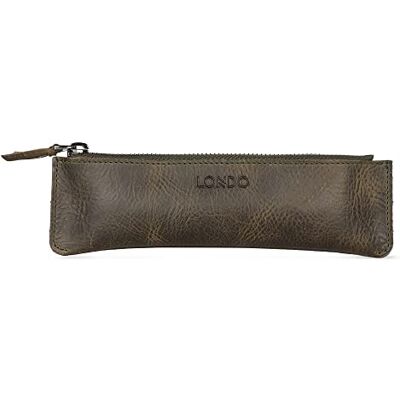 LONDO Genuine Leather Pen Case with Zipper Closure, Pencil Pouch Stationery Bag LONDO Genuine Leather Pen Case with Zipper Closure, Pencil Pouch Stationery Bag