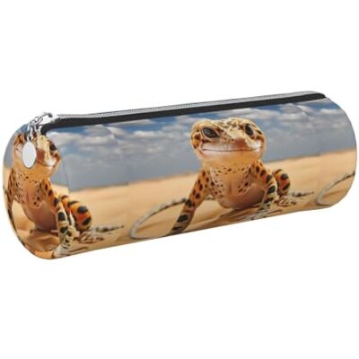 GUCHENP Sand Leopard Gecko Print Pencil Case,Cylindrical Storage Pouch,Stationery Organizer for Office Workers GUCHENP Sand Leopard Gecko Print Pencil Case,Cylindrical Storage Pouch,Stationery Organizer for Office Workers