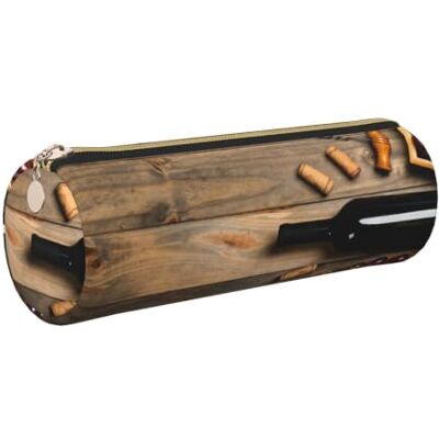 DNBCLEZK Wine Bottle Corks Grapes Cylinder Leather Pencil Case, Multifunctional Full Print Cross Grain PVC Pen Pouch,Lightweight Portable Stationery Bag DNBCLEZK Wine Bottle Corks Grapes Cylinder Leather Pencil Case, Multifunctional Full Print Cross Grain PVC Pen Pouch,Lightweight Portable Stationery Bag