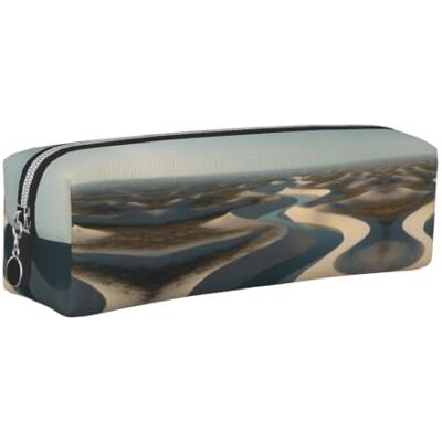 ESNAIUVCD River Sand Dunes Print Leather Pencil Case Zippered Pouch Portable Large Capacity Stationery Organizer Cosmetic Bag for School Office(2pcs) ESNAIUVCD River Sand Dunes Print Leather Pencil Case Zippered Pouch Portable Large Capacity Stationery Organizer Cosmetic Bag for School Office(2pcs)
