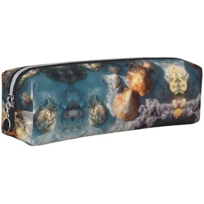 WXWJSHMGC Sand Shells and Corals Print Leather Pencil Case Simple,with Metallic Zipper Pocket,Storage Pouch for Girls Boys Student College Middle School WXWJSHMGC Sand Shells and Corals Print Leather Pencil Case Simple,with Metallic Zipper Pocket,Storage Pouch for Girls Boys Student College Middle School