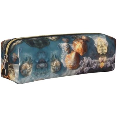 WXWJSHMGC Sand Shells and Corals Print Leather Pencil Case Simple,with Metallic Zipper Pocket,Storage Pouch for Girls Boys Student College Middle School WXWJSHMGC Sand Shells and Corals Print Leather Pencil Case Simple,with Metallic Zipper Pocket,Storage Pouch for Girls Boys Student College Middle School