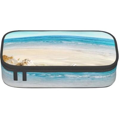 FFSHKOWE Seashells Sand Large Capacity Pencil Case Pen Pouch Multi-Compartment Stationery Organizer Cosmetic Travel Bag FFSHKOWE Seashells Sand Large Capacity Pencil Case Pen Pouch Multi-Compartment Stationery Organizer Cosmetic Travel Bag