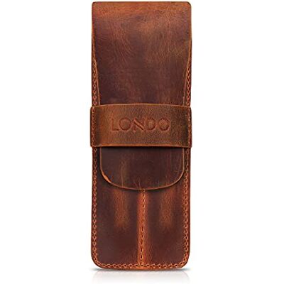 LONDO Two Compartment Genuine Leather Pen Case with Sleeve Cover,Camel,OTTO449 LONDO Two Compartment Genuine Leather Pen Case with Sleeve Cover,Camel,OTTO449