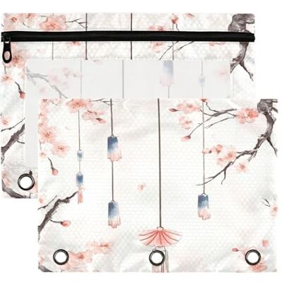 Fuauuyl Wind Chime Cherry Blossom Pencil Pouch for 3 Ring Binder Clear Window Pencil Case for Binder Pencil Bags with Zipper -2 Pack Fuauuyl Wind Chime Cherry Blossom Pencil Pouch for 3 Ring Binder Clear Window Pencil Case for Binder Pencil Bags with Zipper -2 Pack