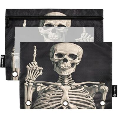 Ttgoth Cute Skeleton Pencil Pouch for Binder 3 Ring 2PCS Pencil Pouches with Clear Window Zipper Pen Case Stationery Organiser Cosmetic Bag Ttgoth Cute Skeleton Pencil Pouch for Binder 3 Ring 2PCS Pencil Pouches with Clear Window Zipper Pen Case Stationery Organiser Cosmetic Bag
