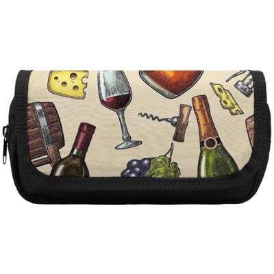 Wlntrophic Double-Layer Pencil Case, Vintage Stylish Bottles Wine and GrapeStationery Bag Used As Pencil Case Wlntrophic Double-Layer Pencil Case, Vintage Stylish Bottles Wine and GrapeStationery Bag Used As Pencil Case