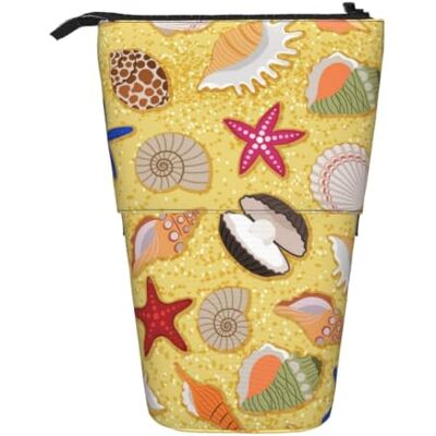 KYSANOL Beach Sand Background with Sea Shells,Telescopic Pencil Case,Stand Pencil Holder with Zipper Pencil Pouch Pen Bag KYSANOL Beach Sand Background with Sea Shells,Telescopic Pencil Case,Stand Pencil Holder with Zipper Pencil Pouch Pen Bag