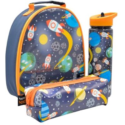 Kichna Kids Insulated Lunch Bag Water Bottle and Pencil Case Set Childrens Cooler Bag and Water Bottle with Flip Up Spout Straw Space Kichna Kids Insulated Lunch Bag Water Bottle and Pencil Case Set Childrens Cooler Bag and Water Bottle with Flip Up Spout Straw Space