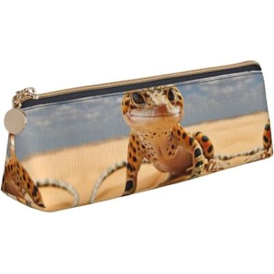 ZTPOWQA Sand Leopard Gecko Print Adults Triangular Pencil Case Stylish Large-Capacity Pouch Stationery Organizer ZTPOWQA Sand Leopard Gecko Print Adults Triangular Pencil Case Stylish Large-Capacity Pouch Stationery Organizer