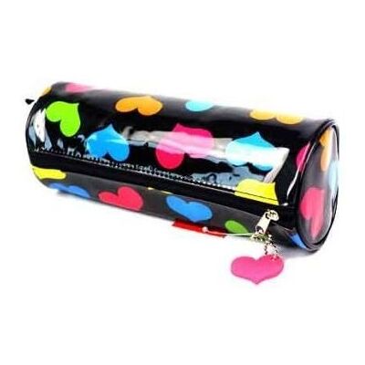 Supreme Stationery Glossy Black and Coloured Hearts Pencil Case Make Up Case Supreme Stationery Glossy Black and Coloured Hearts Pencil Case Make Up Case