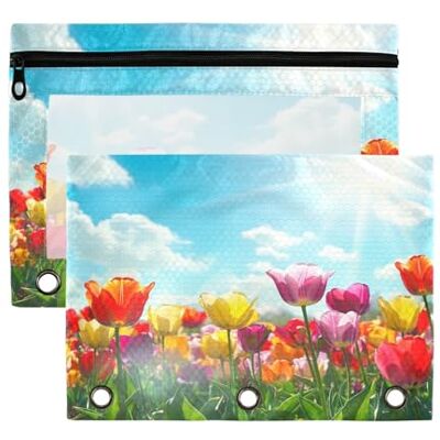 Fuauuyl Spring Tulip (1) Pencil Pouch for 3 Ring Binder Clear Window Pencil Case for Binder Pencil Bags with Zipper -2 Pack Fuauuyl Spring Tulip (1) Pencil Pouch for 3 Ring Binder Clear Window Pencil Case for Binder Pencil Bags with Zipper -2 Pack